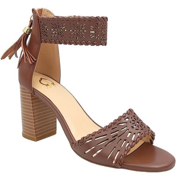 C Wonder Women Block Heel Ankle Strap Sandals Katie Size US 8.5 Cognac Leather - Picture 1 of 6
